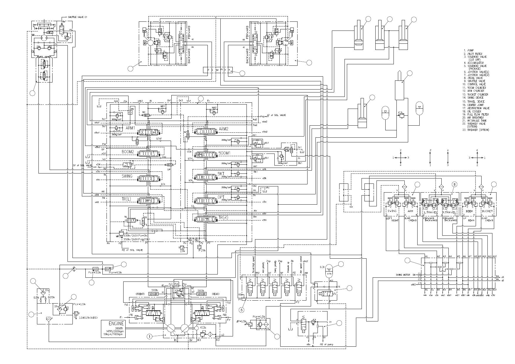 S220-V HYDRAULIC CIRCUIT DIAGRAM Schematic Daewoo Doosan